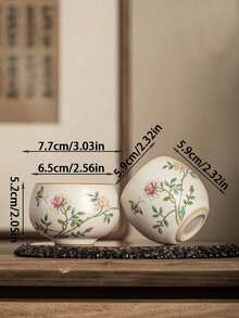 1pc/2pcs Beige Ru Yao Hundred Flower Dish Pattern Ceramic Tea Cup, Light Luxury Exquisite Elegant Style Kung Fu Tea Set, Medium Size Host Cup Single Cup, Suitable For Daily Tea Parties, Arabic Coffee, Turkish Coffee, Brewing Coffee, Entertaining Guests, Friends - Multicolor - View 9