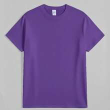 Women's Cotton T-Shirt, "Travel Is My Relax" Letter,Airplane & Heart Print,Loose Round Neck Short Sleeve Tee,Breathable For Summer Daily Wear - 紫色 - 查看 2