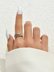 Nooxian 1pc Exquisite Luxury Sparkling Faux Platinum Copper Ring With Zirconia Stone, Adjustable - Silver - View 2