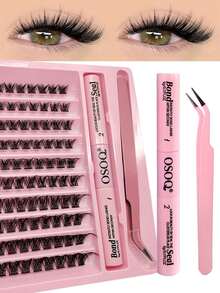 120 piezas Conjunto de pestañas postizas en racimo con estilo C-Curl, incluye pegamento de doble uso y pinzas, 5 estilos mixtos de 8-16mm, naturales, esponjosas, suaves y ligeras, reutilizables, adecuadas para maquillaje diario y de fiesta, pestañas en racimo, kit de pestañas DIY - Negro - Ver 6