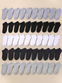 30 paia di calzini corti tinta unita per bambini, disponibili in nero/grigio/bianco, adatti per neonati, bambini, ragazzi e ragazze. Design a taglio basso perfetto per scuola, sport e corsa, morbidi e confortevoli. Design a gancio a righe sul polsino, ottimo regalo per uso quotidiano, vacanze, compleanni, Ognissanti e Natale - Multicolore - Visualizzare 6