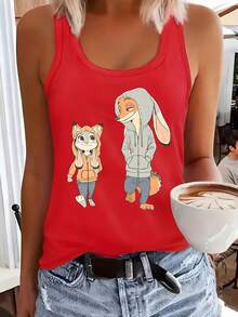 Disney Zootopia Judy & Nick Women's Sleeveless Tank - Cute Hoodie Swap Couple Print Racerback Top, Lightweight Casual Shirt For Disney World Trip, Summer Vacation & Daily Wear - 紅色 - 查看 1