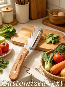 Custom 1/5/10pcs Multi-Functional Stainless Steel Vegetable Peeler With Grater And Bottle Opener, Stainless Steel Kitchen Peeler, Handheld With Wooden Handle, Practical Kitchen Tool, Suitable For Kitchen, Camping, And Travel Use - Multicolor - View 1