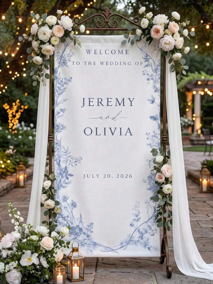 Customized Wedding Welcome Sign, Fabric Welcome Banner, Modern Fabric Wedding Banner, Bridal Shower Sign, Personalized Name Wedding Decor, Party Decor Fabric Sign, Wedding Seating Chart - Multicolor - View 1