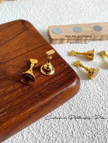 3D Long Rectangular Right-Angle Wavy Wood-Like Acrylic Resin Base With Aurora White Alloy Gold White K Nail Holder Practice Stand Set, Korean-Style Floral Laser DIY For Home, Outings, Women, Mom, Sister, Wife, Girlfriend, Wedding, Nail Salon, Beauty Parlor, Valentine's Day - Multicolor - View 5