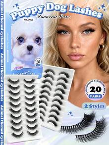 MAANGE 20對卡通風格貓眼柔軟假睫毛、柴犬透明睫毛條柔軟假睫毛、2款自然下垂柔軟睫毛、輕盈隱形睫毛條、仿貂毛質感、自然濃密，適合上班、上學及日常妝容 - 黑色 - 查看 12