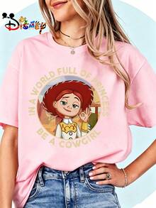 Breathable Cotton Disney Fan Tee | Jessie Cowgirl Quote Print | Classic Toy Story Pullover Shirt - 粉色 - 查看 1