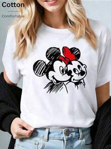 Disney Mickey & Minnie Vintage Sketch T-Shirt: White Oversized Cotton Tee With Classic Romantic Graphic, Perfect For Disney Fans, Theme Park Visits And Casual Wear, Ideal Gift--Disneys Disneyland Paris The Magic Kingdom Disneyesque B6Holiday Gifts Valentine's Day Gifts Earth Day Gifts Oktoberfest Gifts Summer Bank Holiday Gifts - trắng - Xem 1