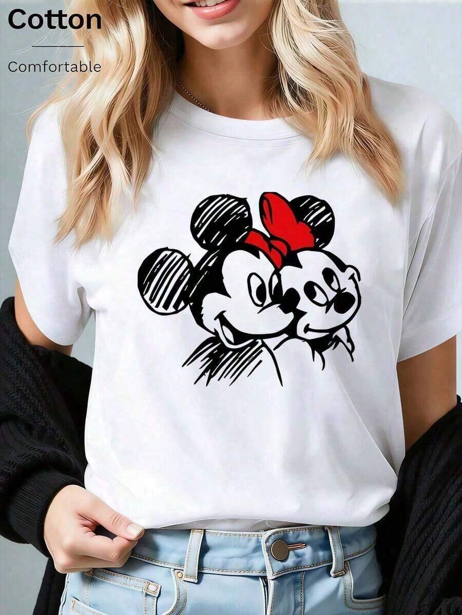Disney Mickey & Minnie Vintage Sketch T-Shirt: White Oversized Cotton Tee With Classic Romantic Graphic, Perfect For Disney Fans, Theme Park Visits And Casual Wear, Ideal Gift--Disneys Disneyland Paris The Magic Kingdom Disneyesque B6Holiday Gifts Valentine's Day Gifts Earth Day Gifts Oktoberfest Gifts Summer Bank Holiday Gifts - trắng - Xem 1