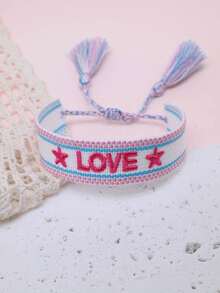 1件刺繡心形與字母波希米亞風手工編織復古流蘇友誼手鍊，送給好友的禮物，適合派對、旅行、日常配戴 - LOVE2 - 查看 22