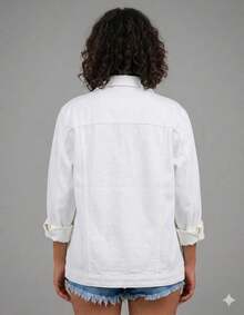 Maxi Oversized Denim Jacket With Pockets, Women's Long Winter - 白色 - 查看 2