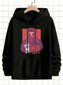 Graphic Black Hoodie Men, Statement Print, Casual, Breathable - Black - View 2