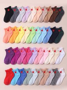10 pares de calcetines de media caña con volantes de corazón para niñas bebés, calcetines suaves y lindos para bebés, adecuados para bebés / recién nacidos, calcetines delgados para niños en primavera y verano - Multicolor - Ver 1