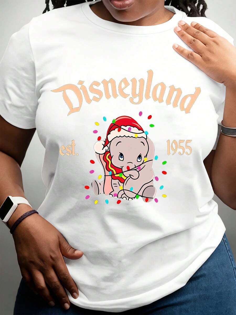 Disneyland Est 1955 Christmas Dumbo T Shirt White Cartoon Character Holiday Design For Casual And Sport Activities - trắng - Xem 1