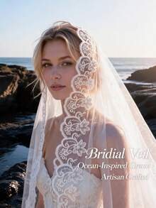 1pc Ivory Embroidered Elegant Cathedral Train Long Soft Mesh Veil, 2025 Lace Bridal Veil Fall Clothes For Women - White - View 2