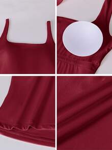 Áo tank top cami nữ Aoqta Sports dệt kim cổ vuông hở lưng, có đệm ngực tích hợp, màu trơn, dáng ôm bodycon, dùng cho yoga, tập luyện và mặc hàng ngày - Màu Đỏ Sâu - Xem 12