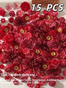 15/52pcs Red Artificial Flowers - Faux Flowers, Suitable For DIY Wreaths, Wedding Bouquets, Party Decorations, Home Centerpieces, Mother's Day/Back To School/Valentine's Day Gifts, Year-Round Use - Red - View 10