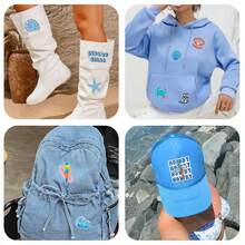 24 Stücke Küsten-Denim-Bügelaufnäher: Seepferdchen, Schildkröte, Stiefel, Welle, westliches Ozean-Thema Stickerei-Dekor, geeignet für Jeans, T-Shirts, Jacken, Denim, Westen, Baseballkappen, Rucksäcke, Taschen, für Reparatur DIY-Basteln (Blau) - mehrfarbig - Übersicht 4