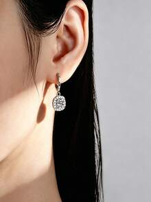 1 Pair 925 Sterling Silver 0.5*2 CT White Round Moissanite Elegant Women's Earrings, Couple Style Fashion Unique Creative Fresh Sweet Elegant Mature Casual Classic, Suitable For Graduation, Party, Vacation, Christmas, Mid-Autumn Festival - White - View 4
