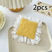 2/6/12pcs Solid Color Heart-Shaped Lace Fabric Coasters, Absorbent Tea Ceremony French Heat Insulation Pads, Washable & Reusable, Suitable For Coffee Table Decor, Holiday, Living Room, Dining Room, Party, Home Decoration - Multicolor - View 16
