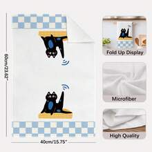 2pcs Cute Black Cat Checkered Pattern Kitchen Towels, 40*60cm Microfiber Dish Cloths, Cleaning Rags, Hand Towels, Kitchen Decor, Housewarming Gift - Multicolor - View 4