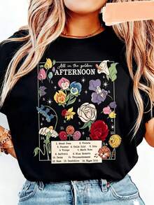 Women's Vintage Alice In Wonderland T-Shirt - Casual Short Sleeve Crew Neck, Durable Print, Machine Washable, Ideal For Travel, Picnics, Beach And Parties - 黑色 - 查看 5