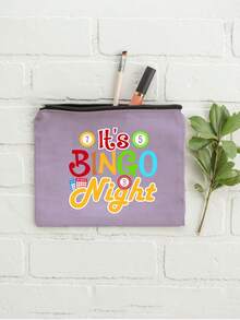 "Bingo"字母印花旅行盥洗包，卡通趣味多功能帆布包，充電器收納包，旅行化妝必需品包：女性旅行必需品包，中性拉鍊包，化妝品、彩妝和輕便旅行必需品，適合青少年、生日和旅行配件，節日禮物，母親節禮物 - 彩色 - 查看 16