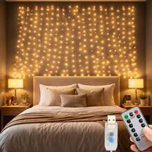 1 Set 300 LED Window Curtain Lights, 118" X 118" (9.8ft X 9.8ft) String Lights, USB Powered, Suitable For Window Decor, Baby Room, Home Wedding Party, 8 Lighting Modes, Warm White/Multi-Color Options, Comes With Remote Control And Hooks - Multicolor - View 3