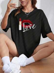 Funny Lipstick Design T-Shirt-1 - 黑色 3 - 查看 3