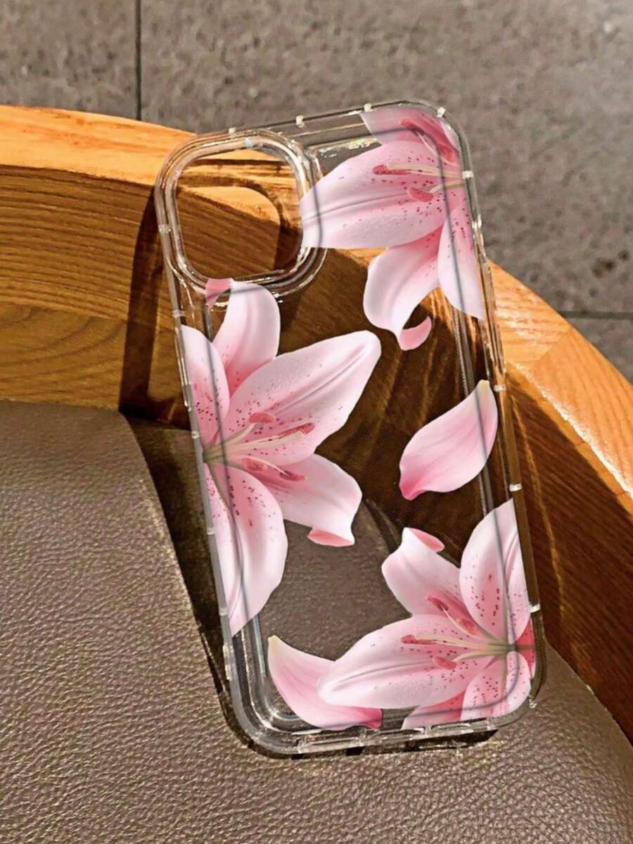 1個新款粉色百合花圖案透明氣墊全包防摔TPU時尚保護手機殼,適用於Apple 11 12 13 14 15 16 17 Pro Max、A56/55/54/53/52/51、S25/24/23/22/21系列,精美禮物(國際版,非國內版) - 彩色 - 查看 1