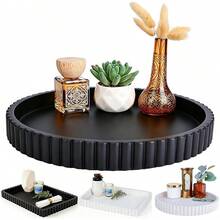 Bohemian Wood Decorative Tray - Round Solid Color Pattern Centerpiece For Coffee Table, Multipurpose Desktop Jewelry Organizer, Home Decor, Powder Coated Finish, Jewelry Tray, Diamond Painting Storage - màu đen - Xem 1