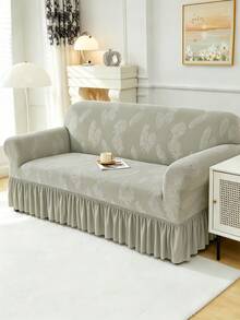 1pc Plush Fabric Anti-Slip Elastic Decorative Sofa Cover, Jacquard Leaf Pattern, Pet Proof, Suitable For 1/2/3/4 Seater Sofa, All Season - Light Grey - View 6