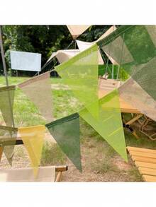 4m Green-Yellow Ombre Linen-Like Triangle Pennant Flags Bunting Set, Suitable For Outdoor Camping Tent Decor, Picnic, Birthday Party, Storefront Display, Reusable Garland For Cozy Atmosphere - A - View 6