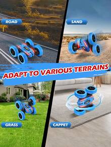 1pc 360° Rotating Dual-Sided Remote Control Car With LED Headlights, 2.4GHz, Dual-Sided 360° Flip, Electric Racing Car, Multiple Cars Can Race Simultaneously, Remote Control Stunt Car, High-Speed Off-Road Vehicle, Suitable For Various Terrains Such As Roads, Lawns, Rocks, Sand, Etc. - Multicolor - View 3