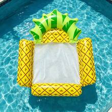 1pc Watermelon Design Foldable Water Hammock, Summer Inflatable Floating Adult Swim Mat, Perfect For Beach And Water Sports, Beach Essential, Beach Accessory - Four-tube Inflatable Float - Yellow Pineapple - View 1