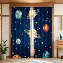 2件裝水彩卡通行星窗簾，太陽系星系主題，房間裝飾窗簾，桿袋設計，半透明聚酯纖維材質，適用於客廳、廚房、臥室及其他空間 - 彩色 - 查看 8