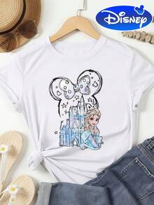 Disney Officially Licensed 100% Cotton T-Shirt, Unisex Short-Sleeve T-Shirt, Disney Elsa Princess Ice Queen Round Neck Short Sleeve T-Shirt For Disney Vacation - 白色 - 查看 6
