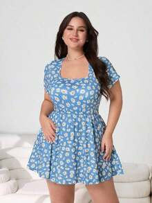 Mono de manga corta con estampado de lunares minimalista y retro para mujer talla, adecuado para el verano - Multicolor 5 - Ver 6
