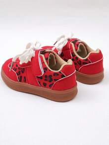 1 par de zapatos deportivos de moda rojos para niños, zapatos de niña con estampado de leopardo, ligeros y cómodos con suela blanda, adecuados para actividades escolares, viajes, deportes al aire libre, uso diario y reuniones casuales - Rojo - Ver 7