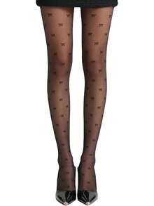 1/2/3 Pairs Women's Fashion Street Style Bow Print Thin Transparent Tights Summer Slim Fit Leggings - Black - View 7
