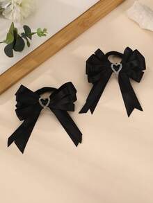 2pcs/6pcs Girls Heart Ribbon Bow Hair Scrunchies Set, Suitable For Daily Decoration - Multicolor - View 10
