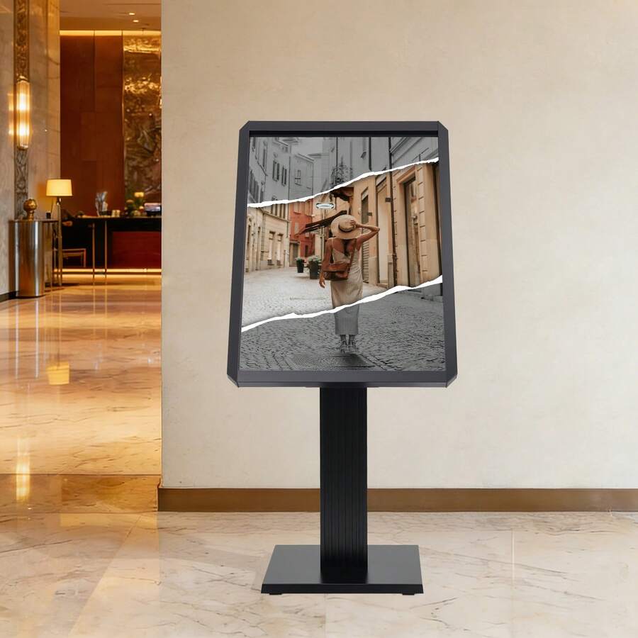 Adjustable Black Sign Holder Stand, Floor Standing Sign Holder, Aluminum Floor Menu Stand For Restaurants, Stores, Offices - A - View 1