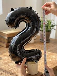 1pc 16"Black Digital/Alphabetic PE Balloon, A-Z 0-9 Birthday Party Decor Balloon, Scene Setting Prop,Christmas - Black - View 3