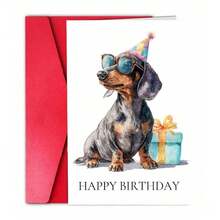 1张可爱腊肠犬生日贺卡，附带信封，水彩派对狗狗设计，适合爱狗人士 - A - 查看 8