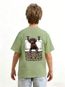 Young Boy Casual Graphic Print Crew Neck Short Sleeve T-Shirt, Summer Top - Olive Green - View 3