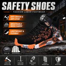 Men's Safety Work Shoes Orange Lace Up Steel Toe High Top Boots Orange Outdoor Hiking Safety Boots Industrial Construction Toe Protection Work Shoes - Orange - View 3