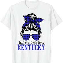 Kentucky Women's Messy Bun Hair T-Shirt, Kentucky State Pride, 220g, Soft Cotton, For Men And Women. Made With A Premium, Durable, And Comfortable Fabric, It Adapts To All Body Types And Is Ideal For Everyday Wear. Casual, Breathable, And Lightweight, Stylish Fall Outfits Perfect For Everyday Wear, Outdoor Activities, Travel, Vacations, And Theme Parties Year-Round. - 白色 - 查看 1