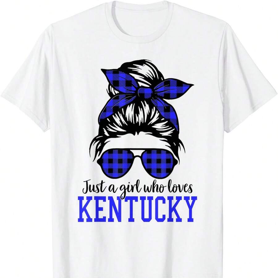 Kentucky Women's Messy Bun Hair T-Shirt, Kentucky State Pride, 220g, Soft Cotton, For Men And Women. Made With A Premium, Durable, And Comfortable Fabric, It Adapts To All Body Types And Is Ideal For Everyday Wear. Casual, Breathable, And Lightweight, Stylish Fall Outfits Perfect For Everyday Wear, Outdoor Activities, Travel, Vacations, And Theme Parties Year-Round. - 白色 - 查看 1