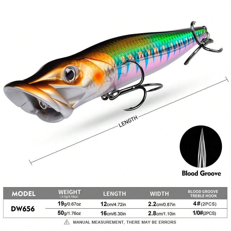PRO BEROS Proberos 1pc 12cm/16cm Topwater Floating Popper Lure, Artificial Hard Wobbler Rattling Baits, 19g/50g Long Cast Surface Popper For Saltwater Bass Fishing, Fishing Tackle