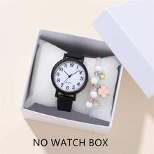 Set de 2 relojes de cuarzo con correa de silicona y esfera numérica minimalista + pulsera, reloj de moda para estudiantes - Negro - Ver 7
